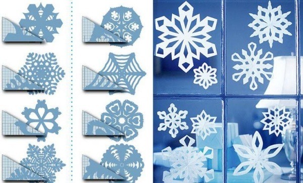 flocons-neige-papier-DIY-blancs-bleus-formes-différentes