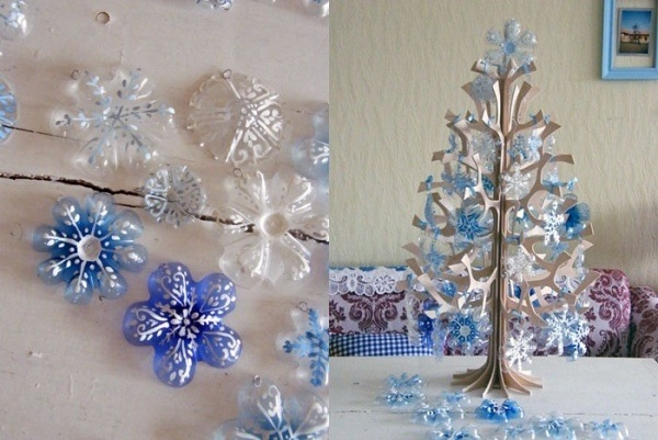 flocons-neige-papier-DIY-bouteilles-plastique-blenches-bleues Noël
