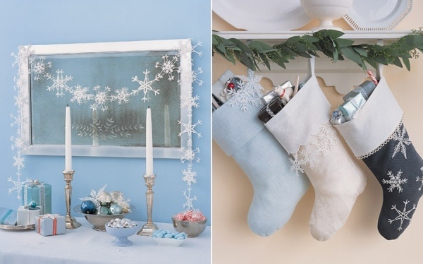 flocons-neige-papier-DIY-chaussettes-Noel-guirlande-élégante-bougies-blanches