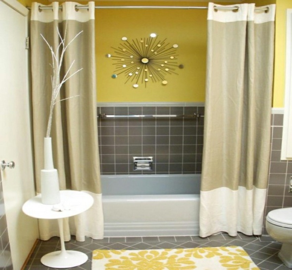 idée salle de bain jaune gris