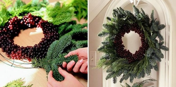 idées-bricolage-Noël-grappes-raisin-décoratif-branches-pin-artificielles idées bricolage de Noël