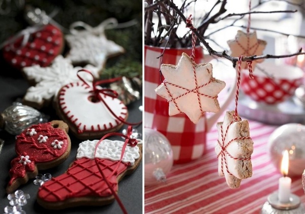 idées décoration biscuits Noël blanc rouge