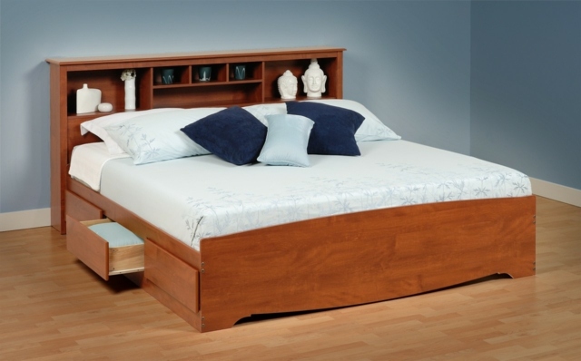 lit double avec tête en bois et rangement