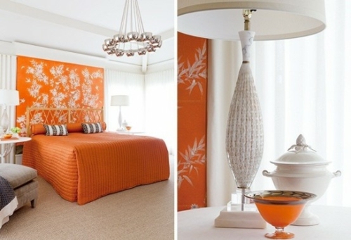 lit orange chambre coucher blanche