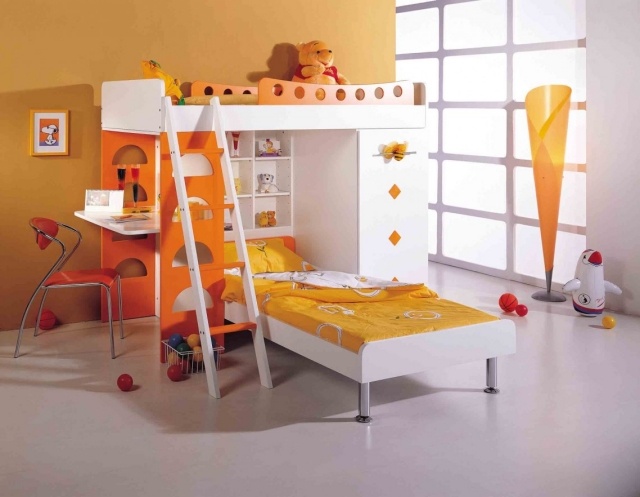 lit-superposé-idée-originale-couleur-jaune-orange-blanche