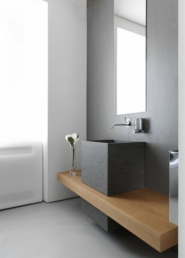 meuble salle de bain bois Variante minimaliste support bas atypique