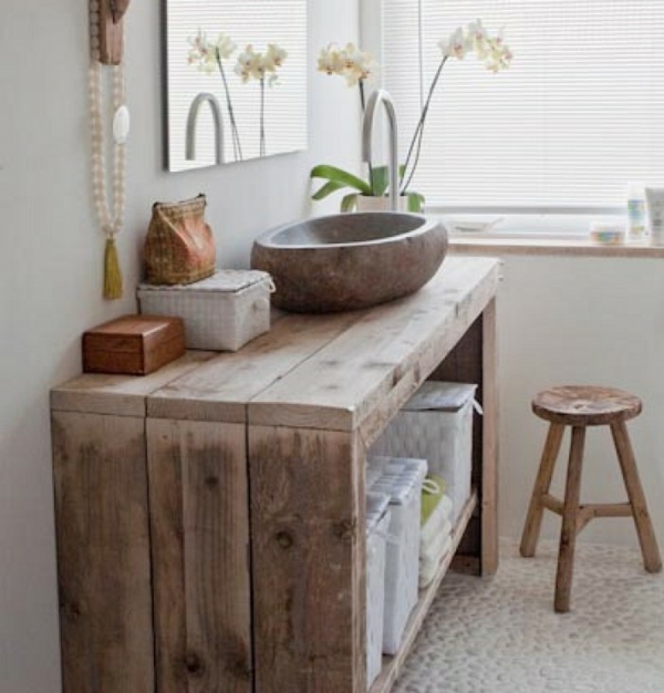 Simple meuble en bois pour la salle de bain sous lavabo planches brutes