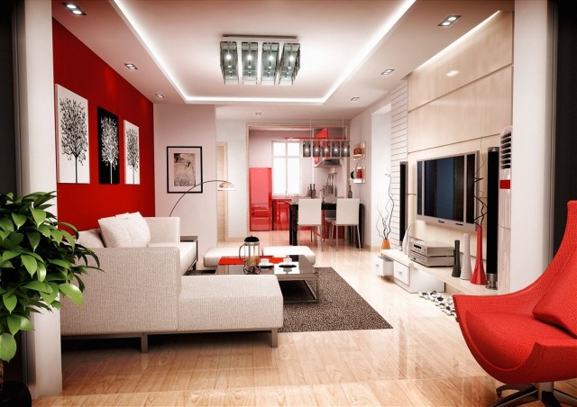meubles-contemporains-idée-originale-chaise-rouge-canapé-blanc