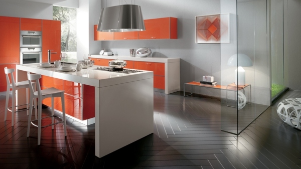 meubles cuisine blanc orange