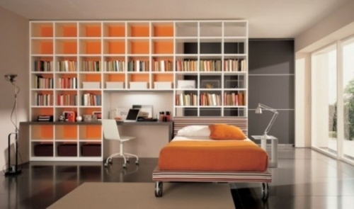 minimaliste moderne chambre coucher lit orange