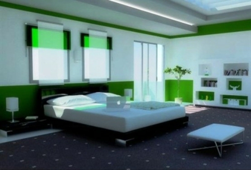 minimaliste spacieuse chambre coucher accents vert