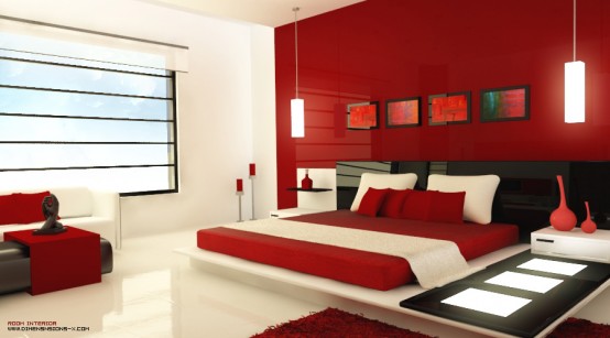 moderne minimaliste chambre coucher rouge blanc