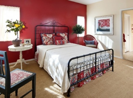 mur rouge chambre coucher feminine