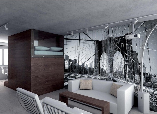 papier-peint-New-York-noir-blanc-Pont-Brooklyn-salon-canapé-blanc papier peint New York
