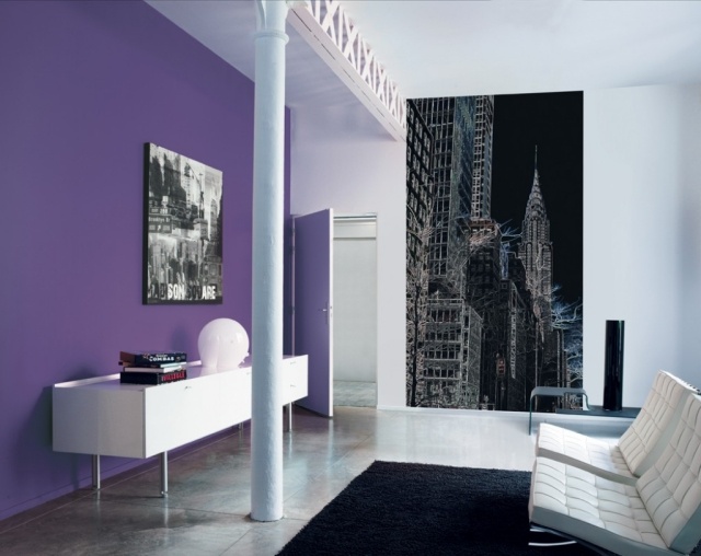 papier-peint-New-York-paysage-urbain-noir-salon-mur-lilas papier peint New York