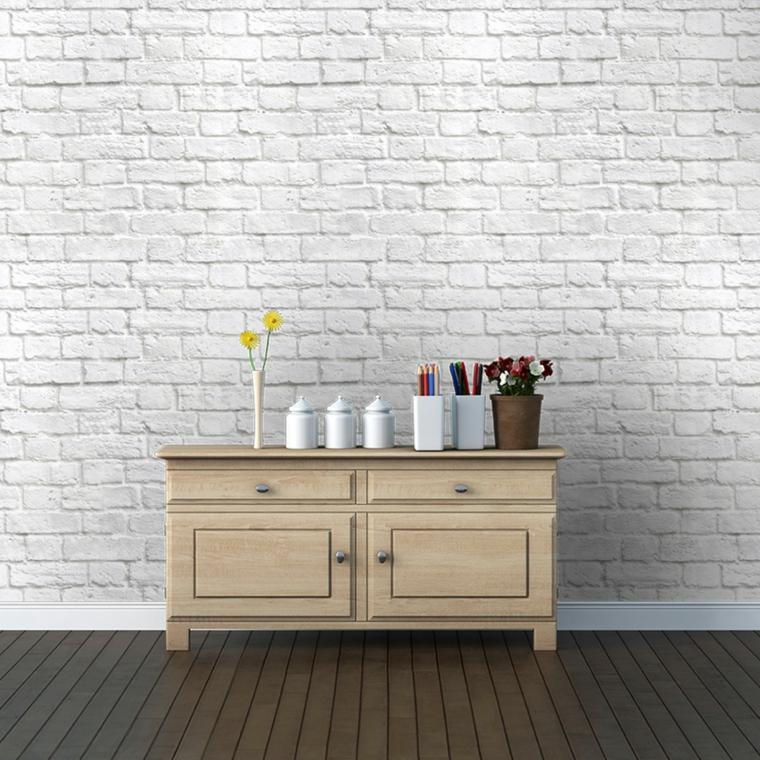 papier peint imitation brique blanche meuble