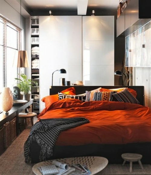 petite chambre coucher linge lit orange