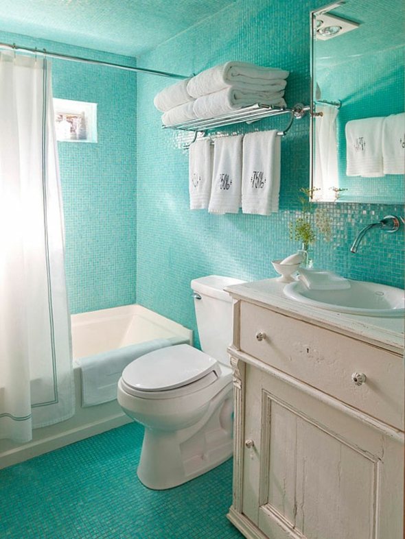 petite salle bain blanc vert