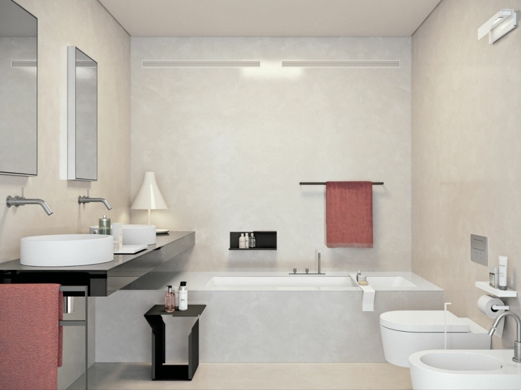 petite salle de bains design baignoire évier miroir
