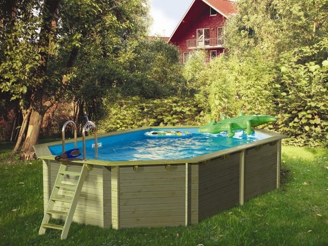 piscine-hors-sol-bois-forme-inhabituelle-échelle-bois-jardin