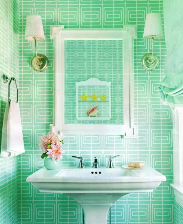 salle bain carrelage vert blanc