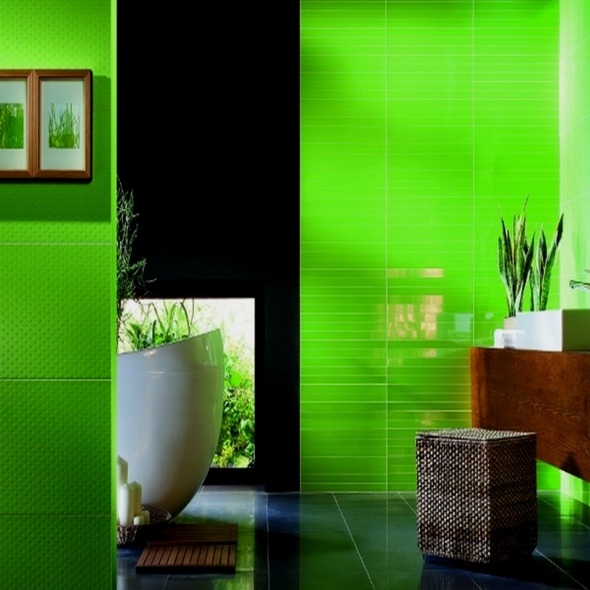 salle bain vert flashy