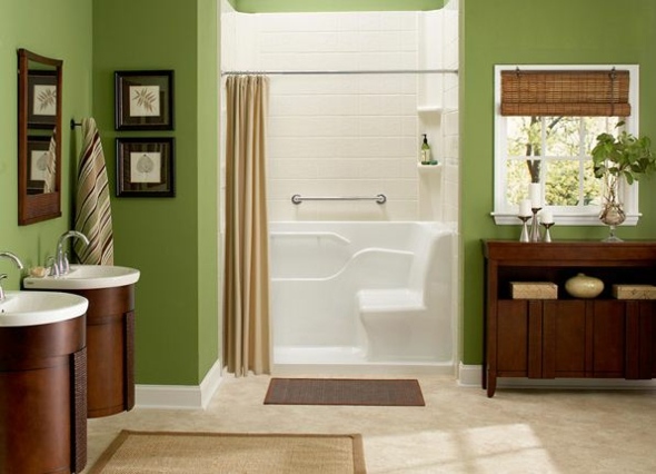 salle bain verte meubles bois