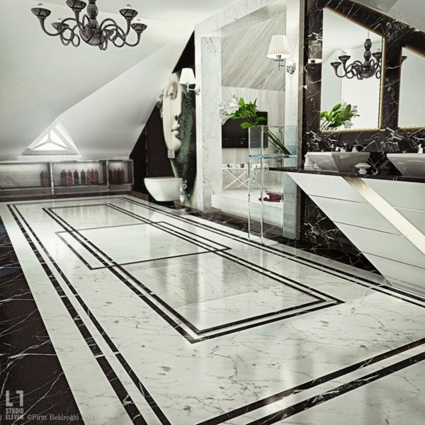 salle de bain de luxe noir blanc
