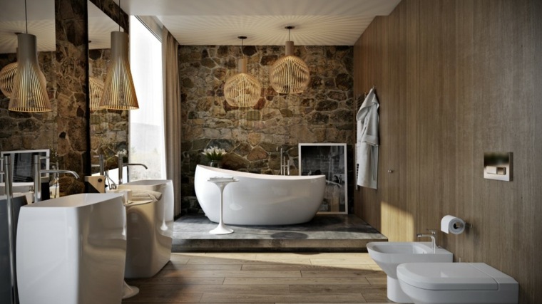 salle de bains design pierre baignoire