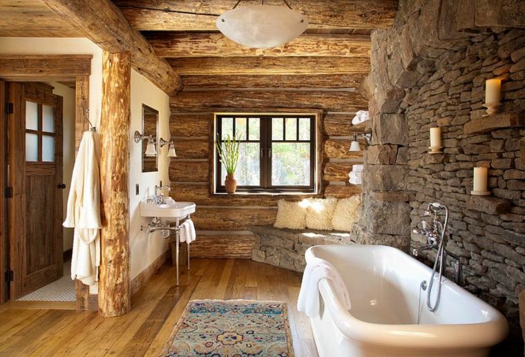 salle de bains design pierre bois baignoire