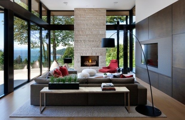 salon elegant moderne cheminee
