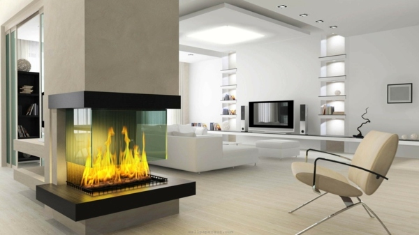 salon moderne decor blanc marque cheminée design
