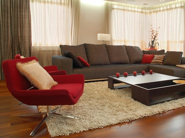 salon moderne rouge gris