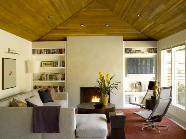 salon plafond interessant bois