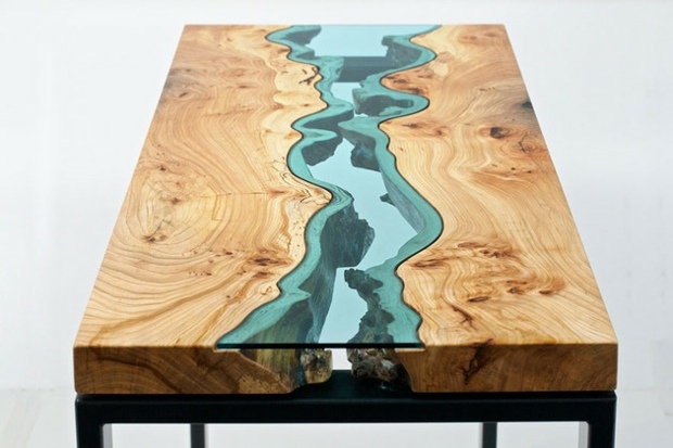 table epoustouflante en bois sillion en verre