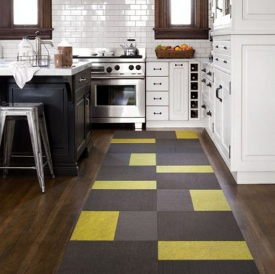 tapis moderne gris jaune cuisine