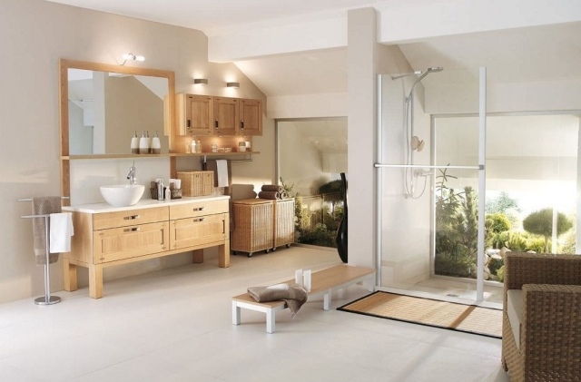 tapis-salle-bains-mobilier-bois-clair-douche-italienne tapis de salle de bains