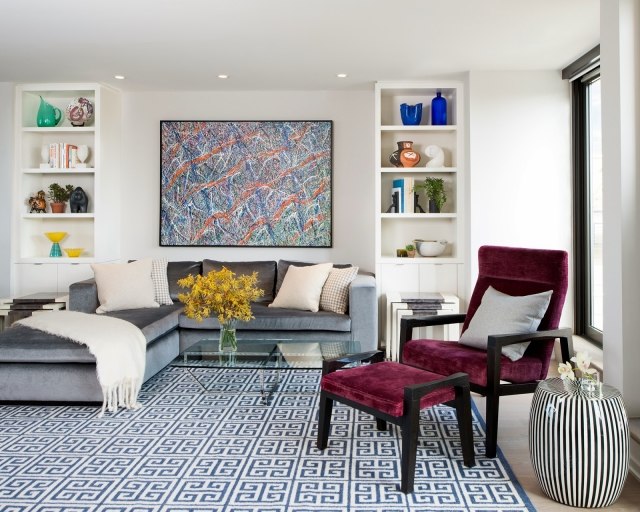 tapis de salon moderne motifs fauteuil ottoman