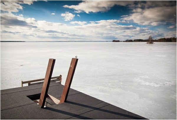 toit point observation vue du lac gele en hiver