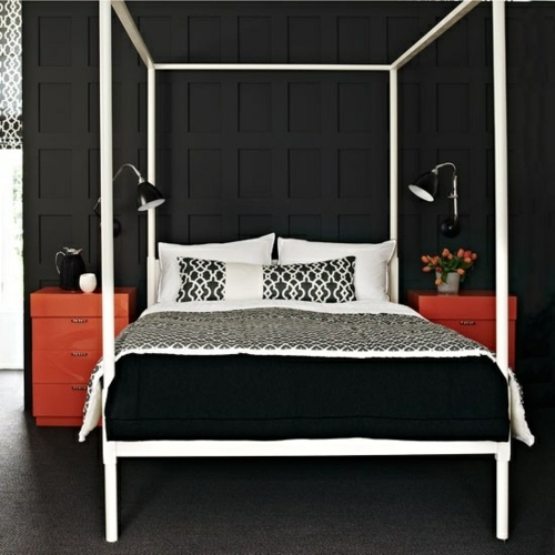zoom chambre coucher noir deux meuble rangement orange