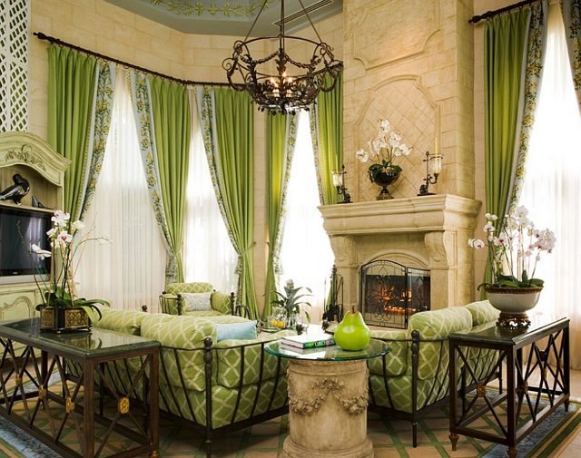 Salon traditionnel en vert et blanc