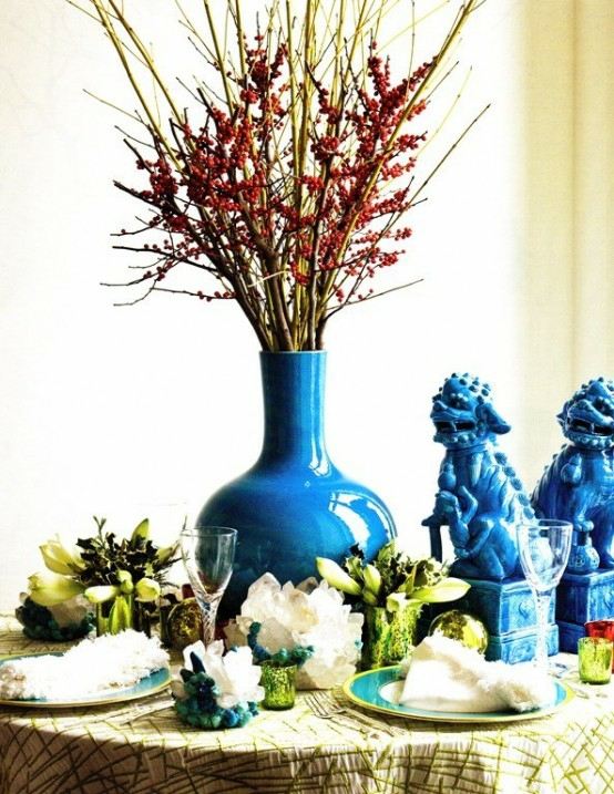 Vase bleu pour une déco différente  Noël conception de table