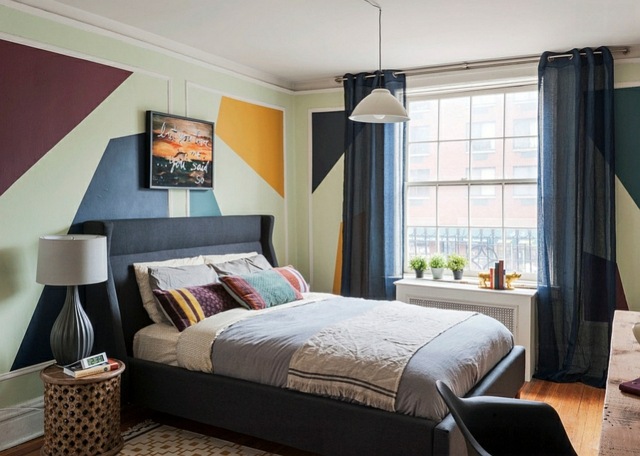 Formidable usage mur lit matières couleurs cette chambre à coucher design
