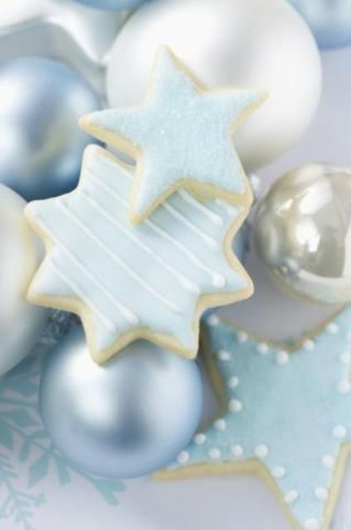 argent Étoiles décorations boules de Noël bleu pale pastel