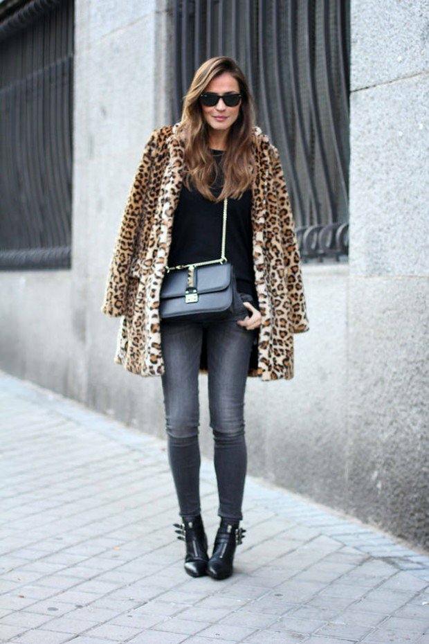 bottines jeans manteau leopard