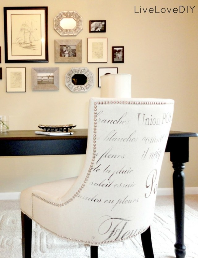 chaise blanche fauteuil écriture paillettes espace de travail 