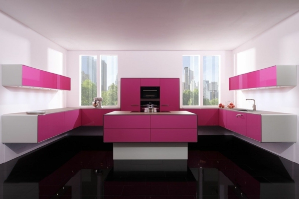 cuisine modulaire rose blanche