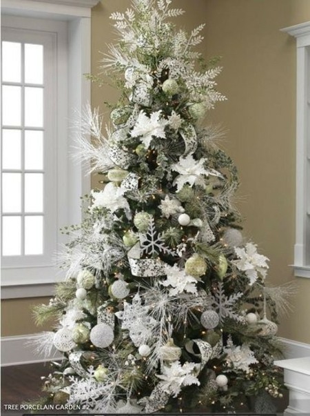 deco arbre Noel blanc argente