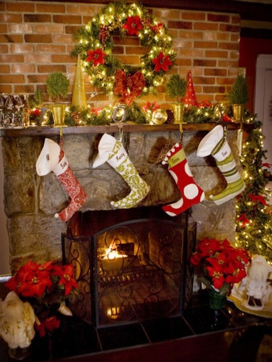 deco cheminee chaussettes Noel