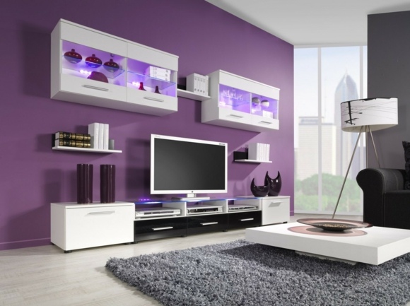 deco salon moderne violet blanc